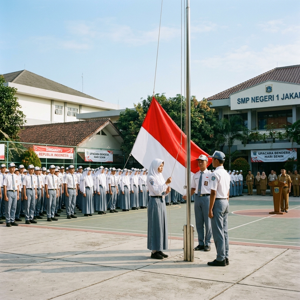 Siswa SMPN 2 Musuk mengikuti upacara bendera di lapangan sekolah